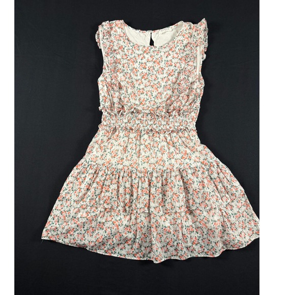 Storia Dresses & Skirts - Storia Floral Smocked Tiered Ruffle Mini Dress White Coral Boho Summer Wedding M